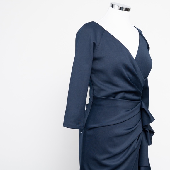 Xscape - New! Lexi Long Sleeve Scuba Ruched Side Gown. - Picture 7 of 10